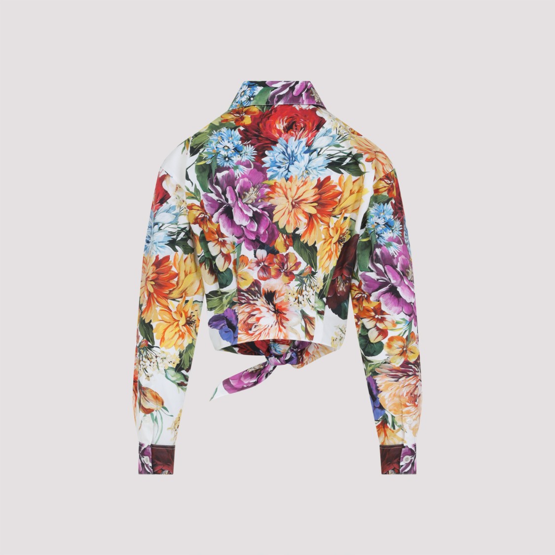 Dolce & Gabbana Multicolor Cropped Shirt With Tie Closure On The Front And All-over Floral Print In Cotton Woman In Multi