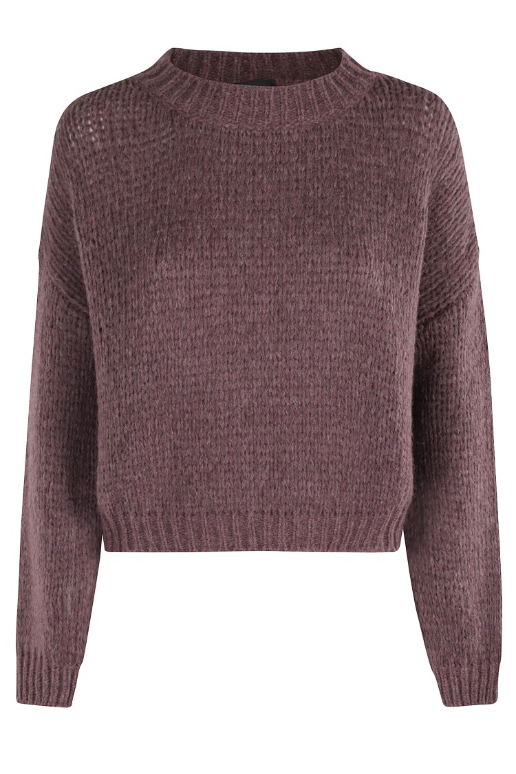 Roberto Collina Bordeaux Crew Neck Sweater In Textured Knit In Burgundy