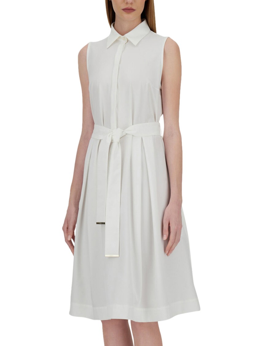 Herno White Sleeveless Dress With Classic Collar And Adjustable Belt In White