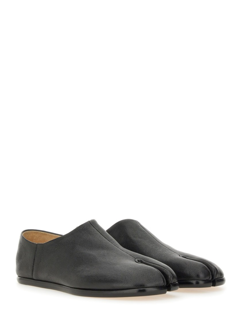 Maison Margiela Tabi Grey Branded Leather Slip On In Black