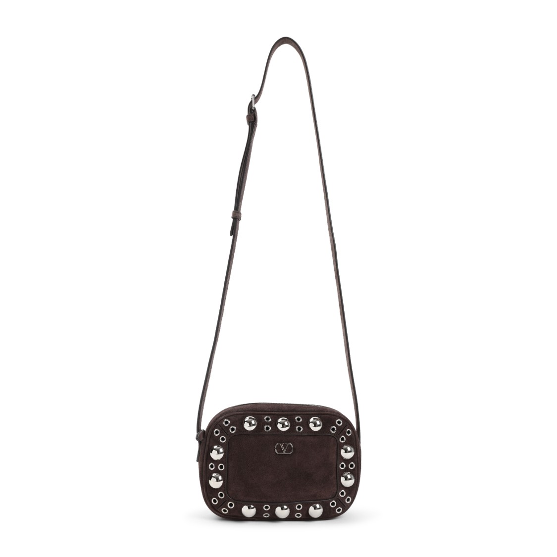 Valentino Garavani Suede Leather Crossbody Bag With Metallic Accents