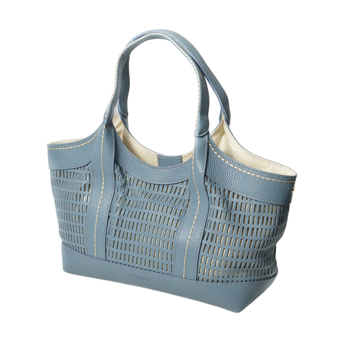 Plinio Visona' Panama Handbag In Soft Blue Laser-cut Leather