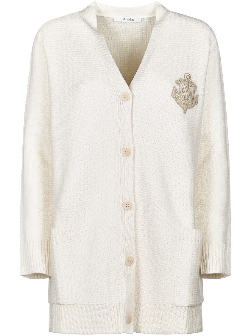 Max Mara Textured Knit Cardigan With V-neckline And Button-down Front In Neutral