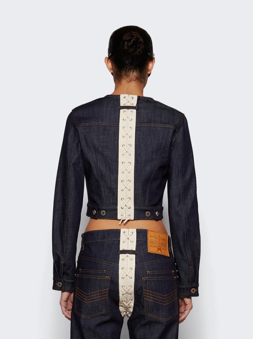 JEAN PAUL GAULTIER JEAN PAUL GAULTIER CROPPED INDIGO DENIM JACKET