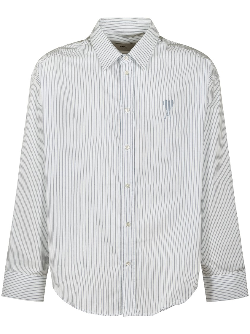 Ami Alexandre Mattiussi Ami Button-down White Striped Shirt In White