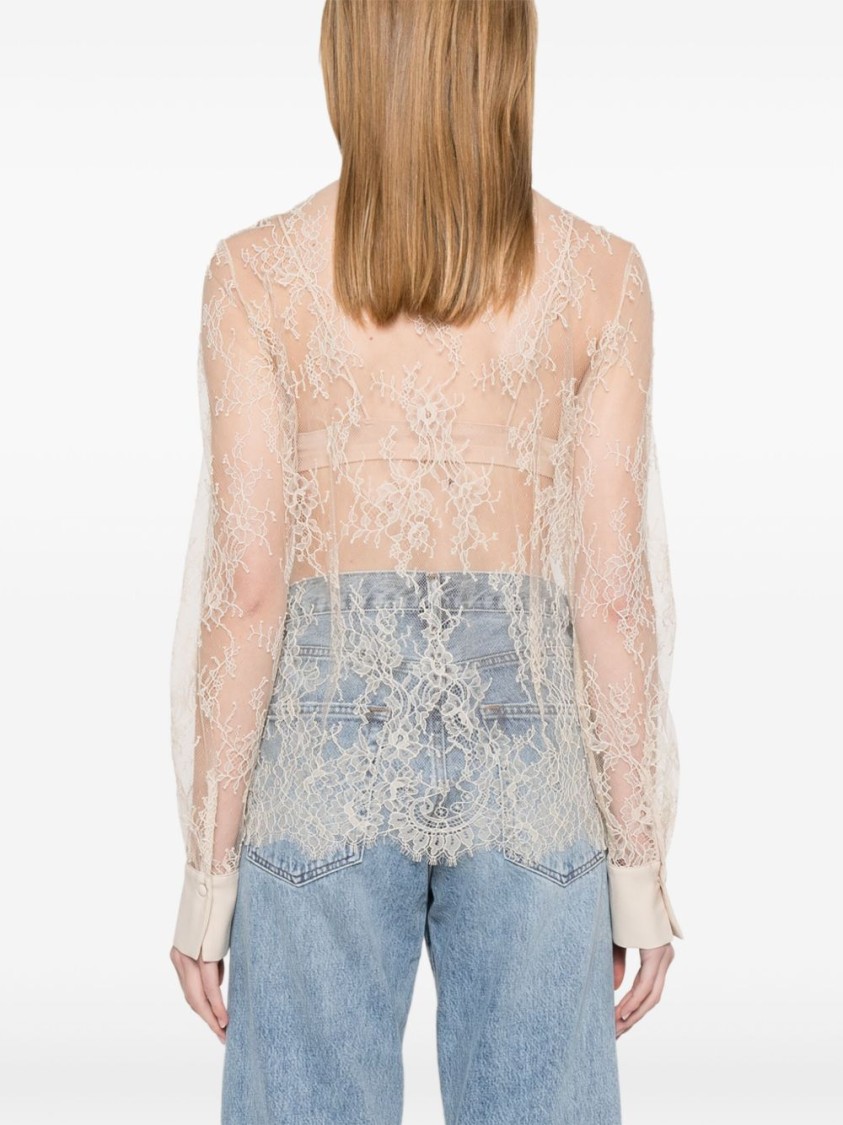 Blugirl Sheer Floral Lace Blouse With Classic Collar