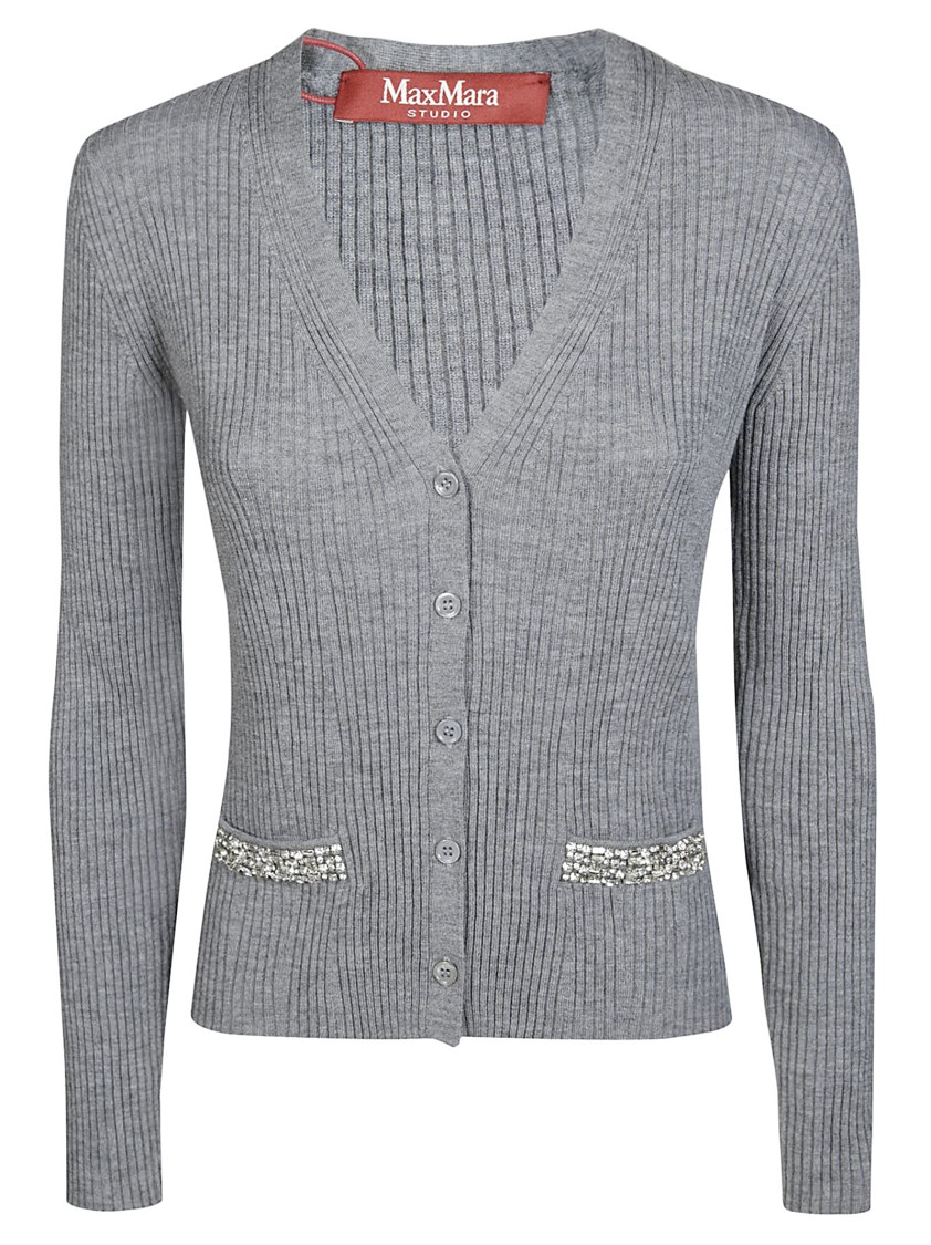 Max Mara Brandy Jewel Cardigan In Gray