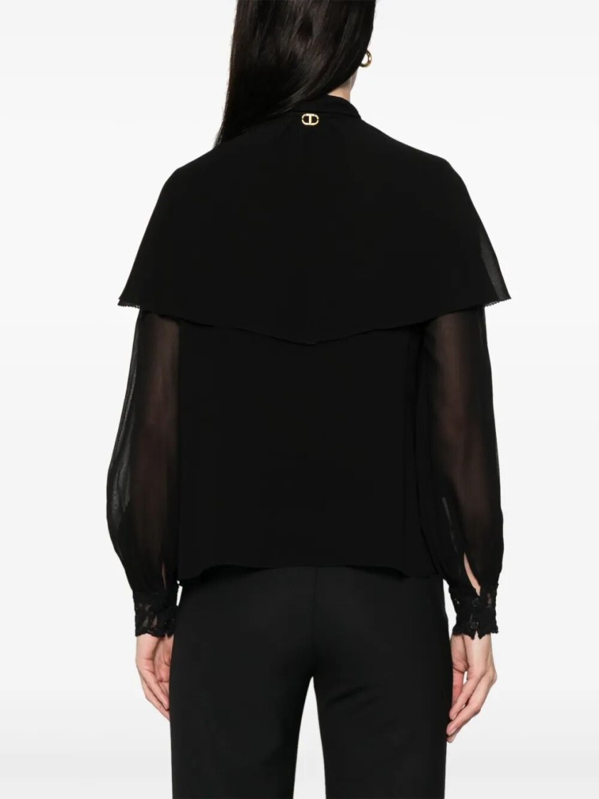 Twinset Twin-set Layered Black Blouse With Ruffled Detailing In Black