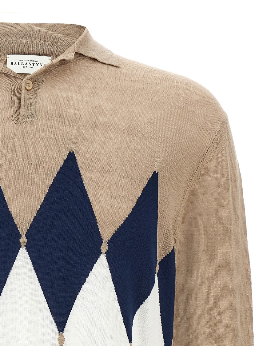 Ballantyne Beige Argyle Polo In Neutral
