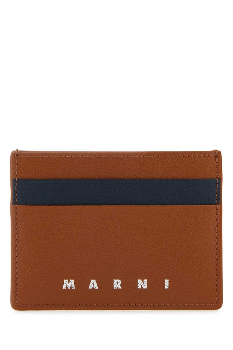 Marni Saffiano Leather Color Block Cardholder In Brown