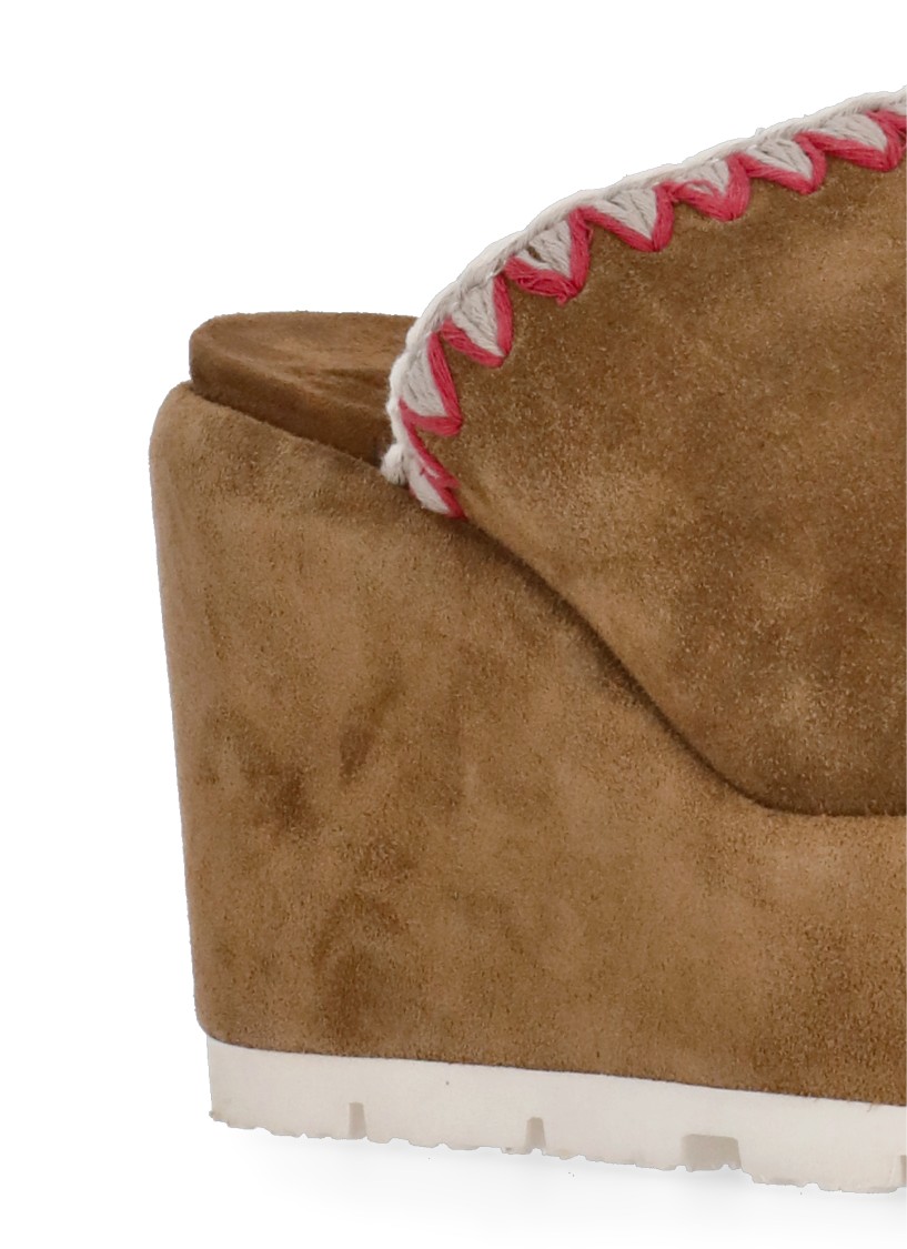 Shop Mou Brown Suede Leather Eva Monoband Wedges