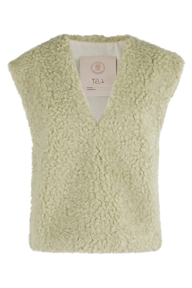 Tela V-neck Teddy Effect Canvas Vest In Green