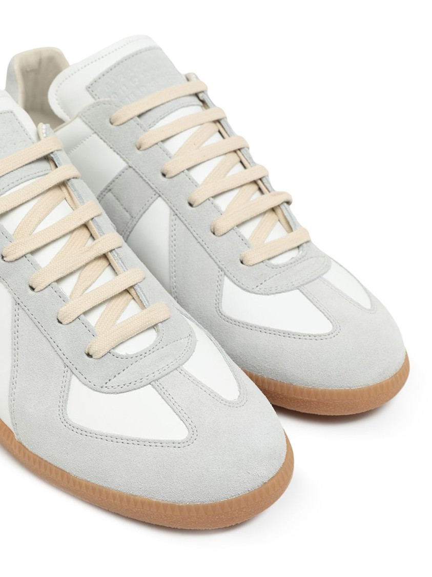 Shop Maison Margiela White Leather Sneakers With Suede Accents