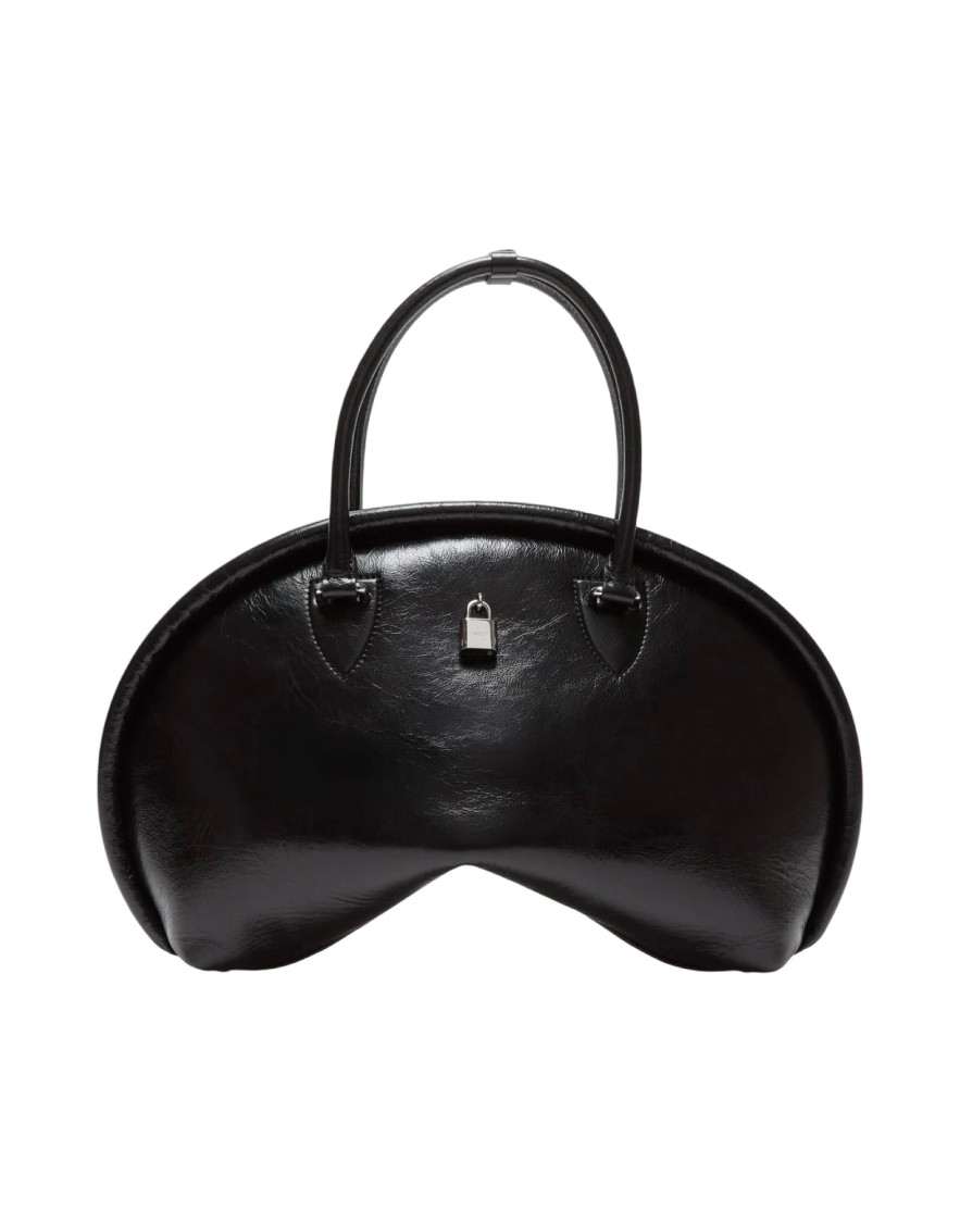 Acne Studios Black Leather Bowl-shaped Handbag With Secure Closure In Black