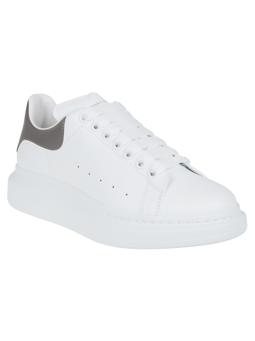 Alexander Mcqueen White Oversize Sneakers With Flat Laces And Contrasting Heel With Logo Lettering In Leather Man In Multi