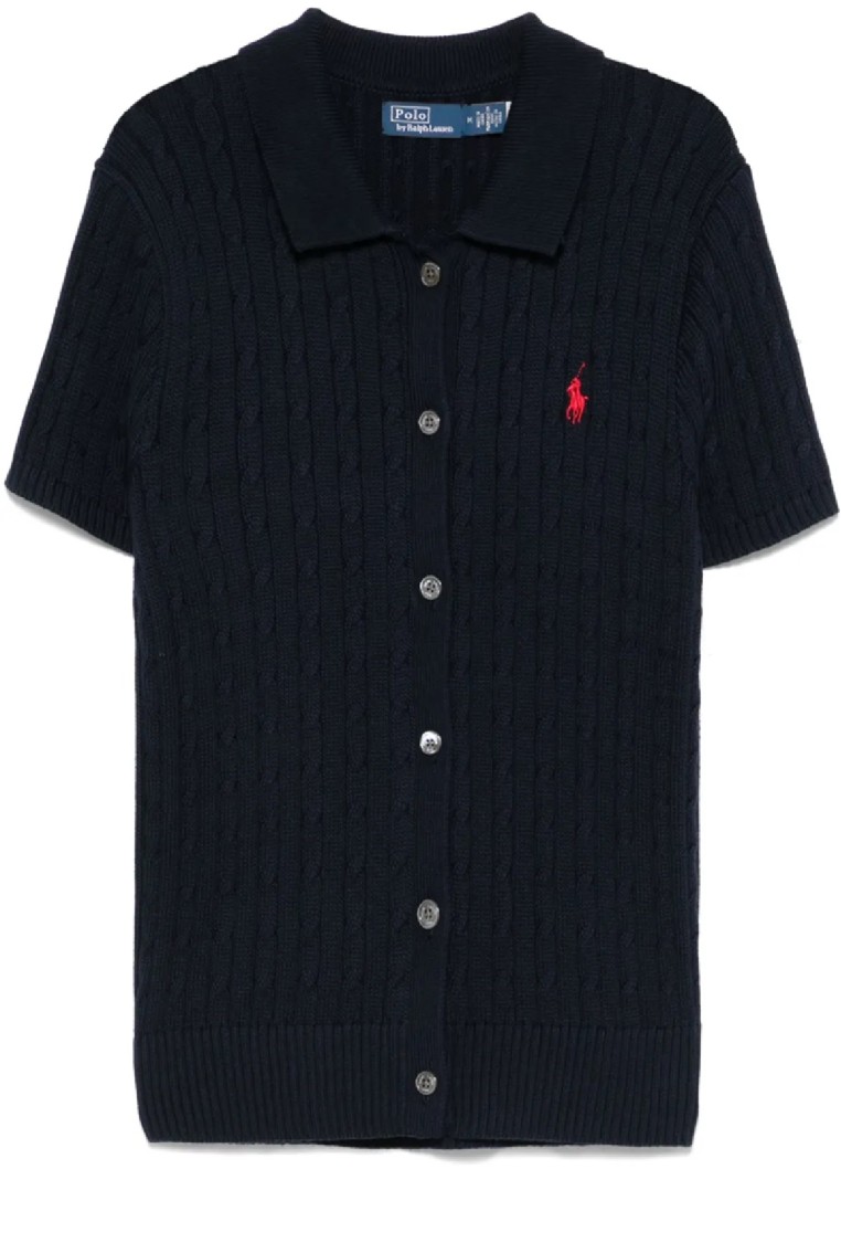Polo Ralph Lauren Textured Cable Knit Short Sleeve Cardigan In Blue