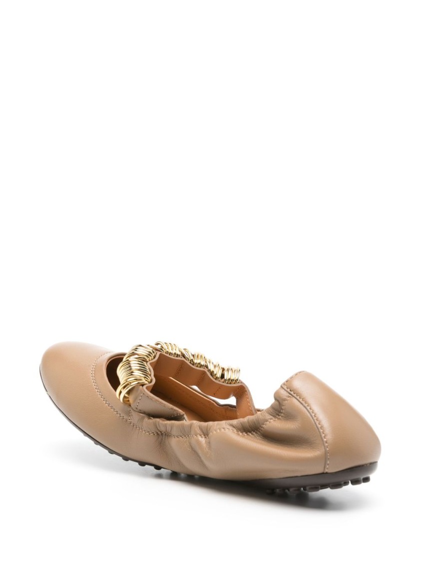 Tod's Metallic Rings Strap Nappa Leather Ballerinas In Neutrals
