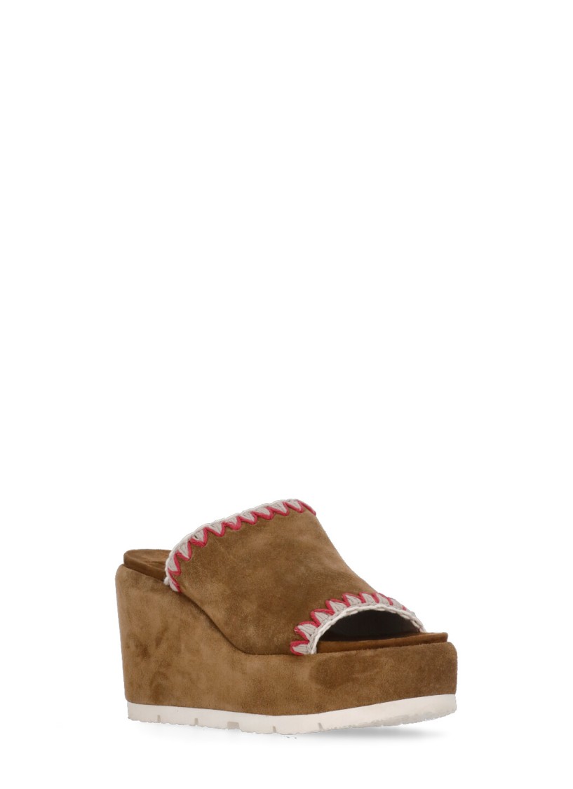 Shop Mou Brown Suede Leather Eva Monoband Wedges