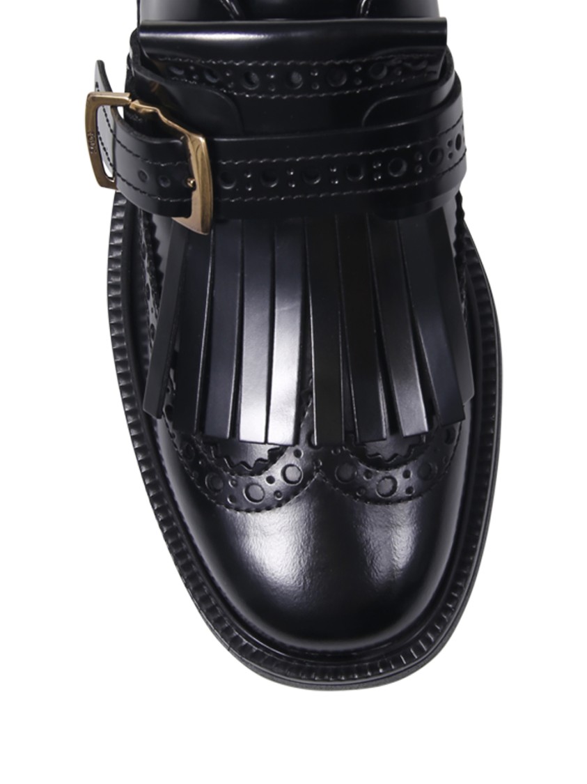 Tod's 20l Loafer With Rounded Toe And Decorative Buckle Strap In Black