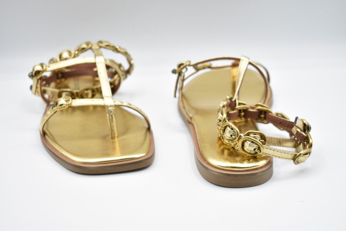 Kurt Geiger Gold Flat Shoes With Decorative Straps By In Brown