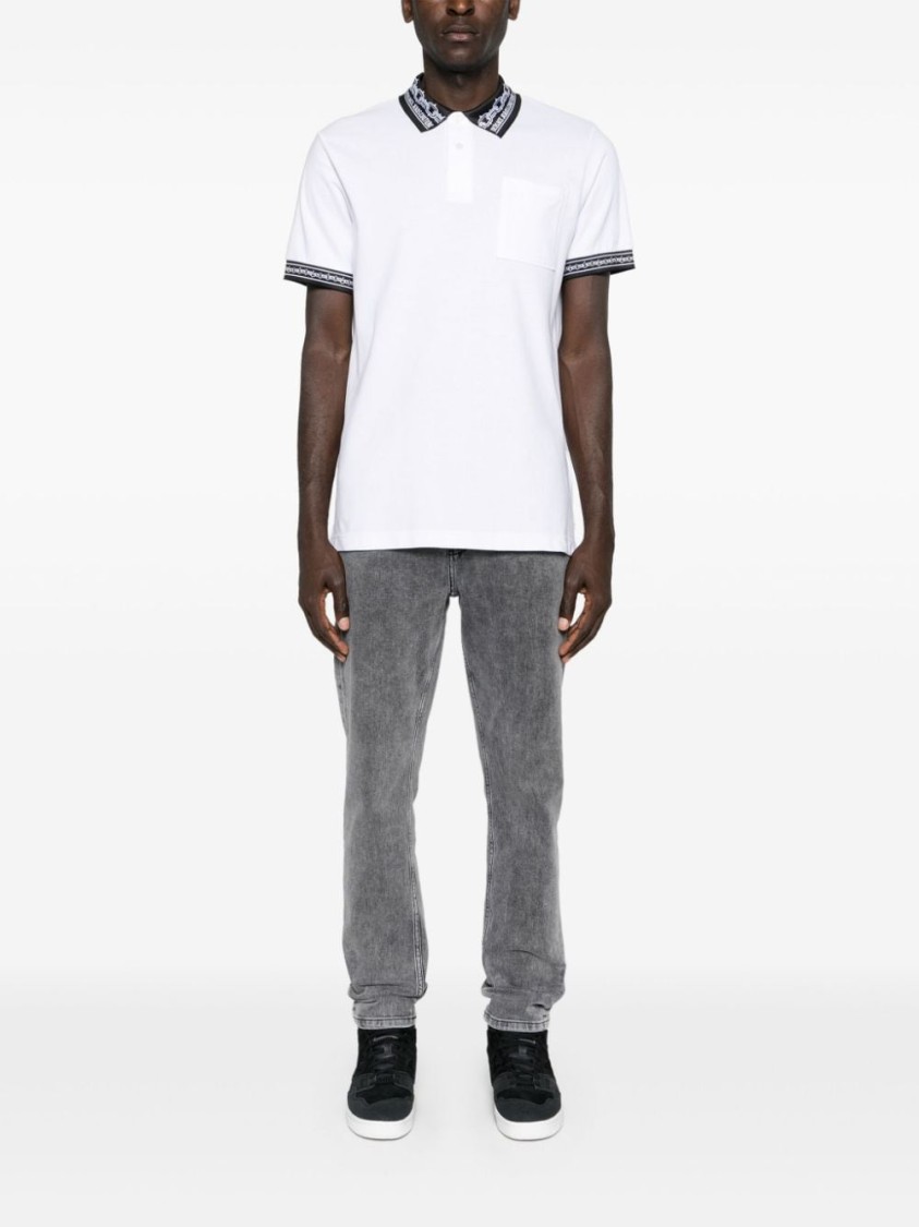 Shop Versace Jeans Couture Fit Polo Shirt With Patterned Collar In White