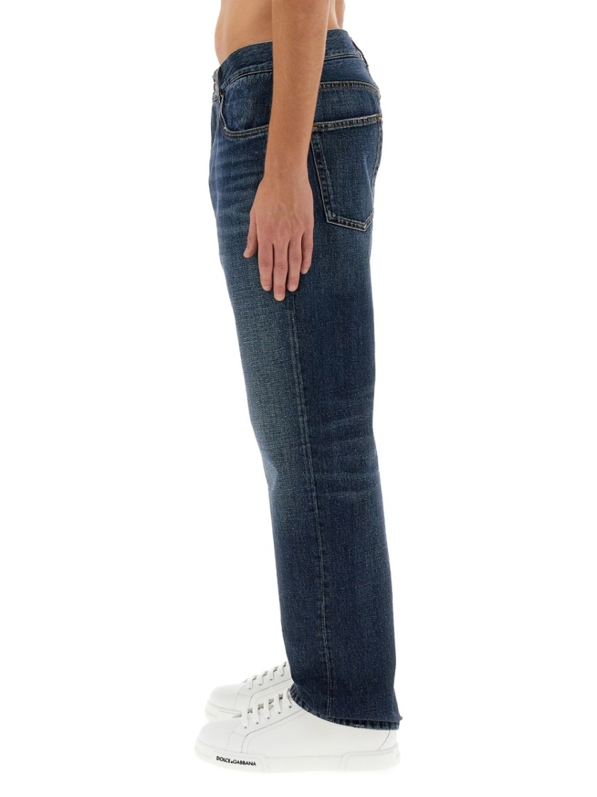 Shop Dolce & Gabbana Jeans With Logo Plaque In Blue
