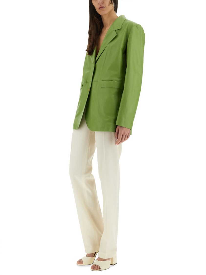 Shop Alysi Oversized Leather Blazer In Green