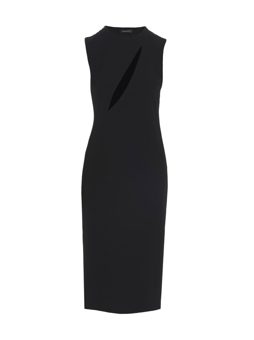 Versace Cut-out Black Midi Dress With Side Split In Black