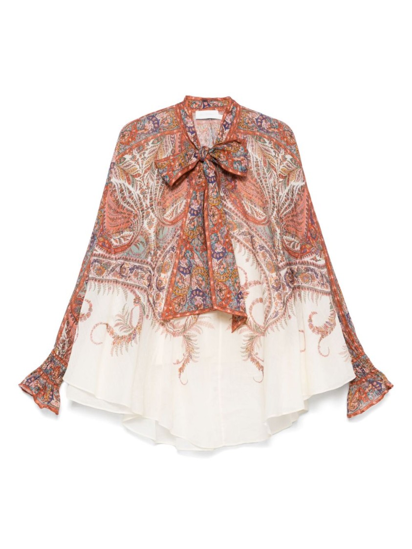 Zimmermann Rhiannon Tie Neck Blouse In Neutral