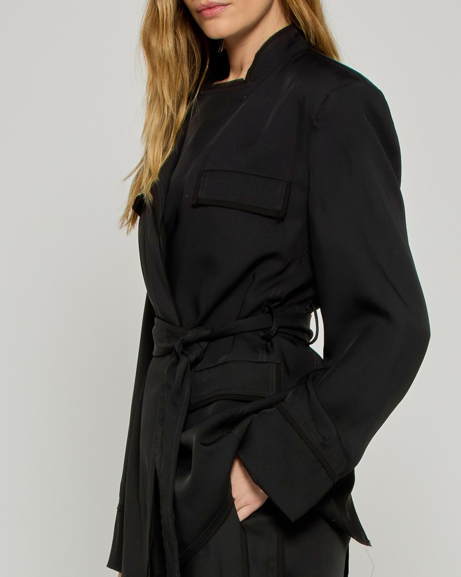 Serena Bute Relaxed Jacket With Georgette Trim - Black In Black