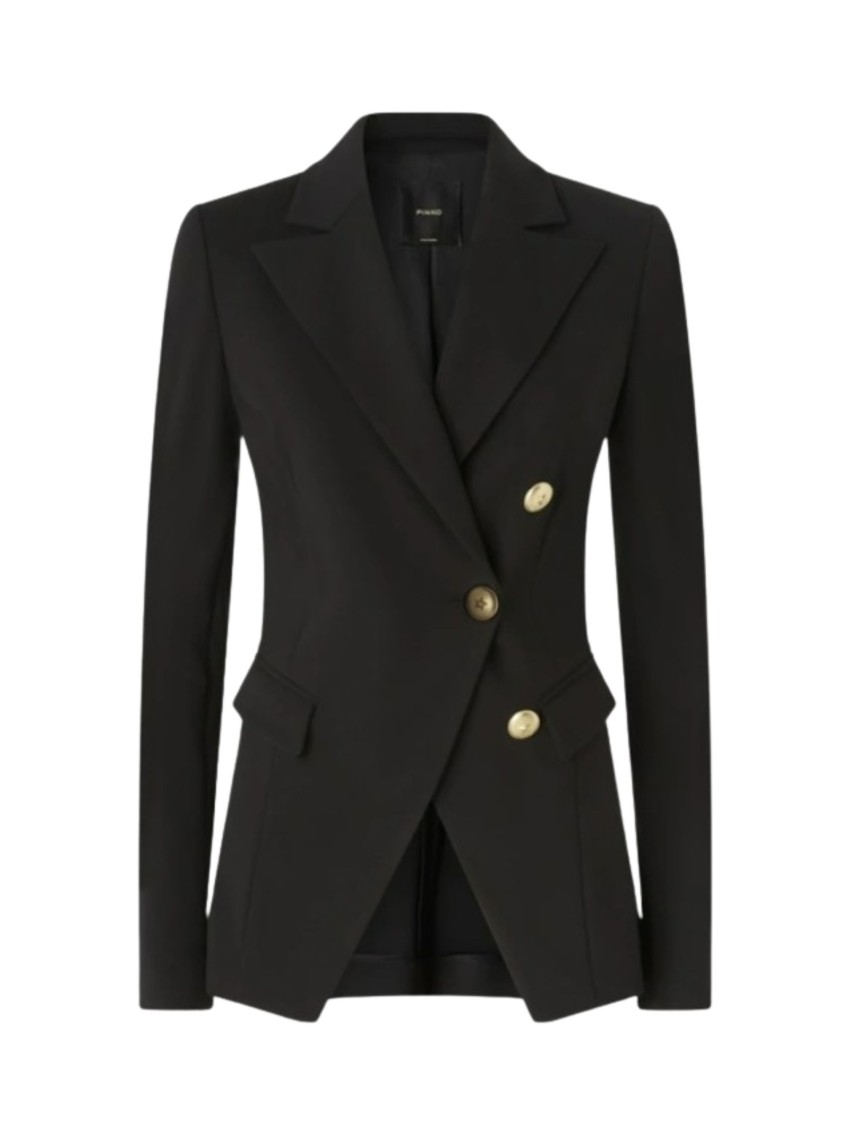 Pinko Asymmetric Tailored Blazer With Gold Buttons And Structured Shoulders In Black