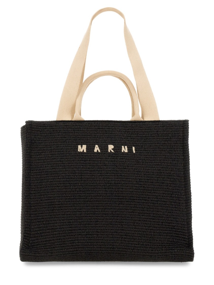 Marni Large Raffia Effect Fabric Tote Bag
