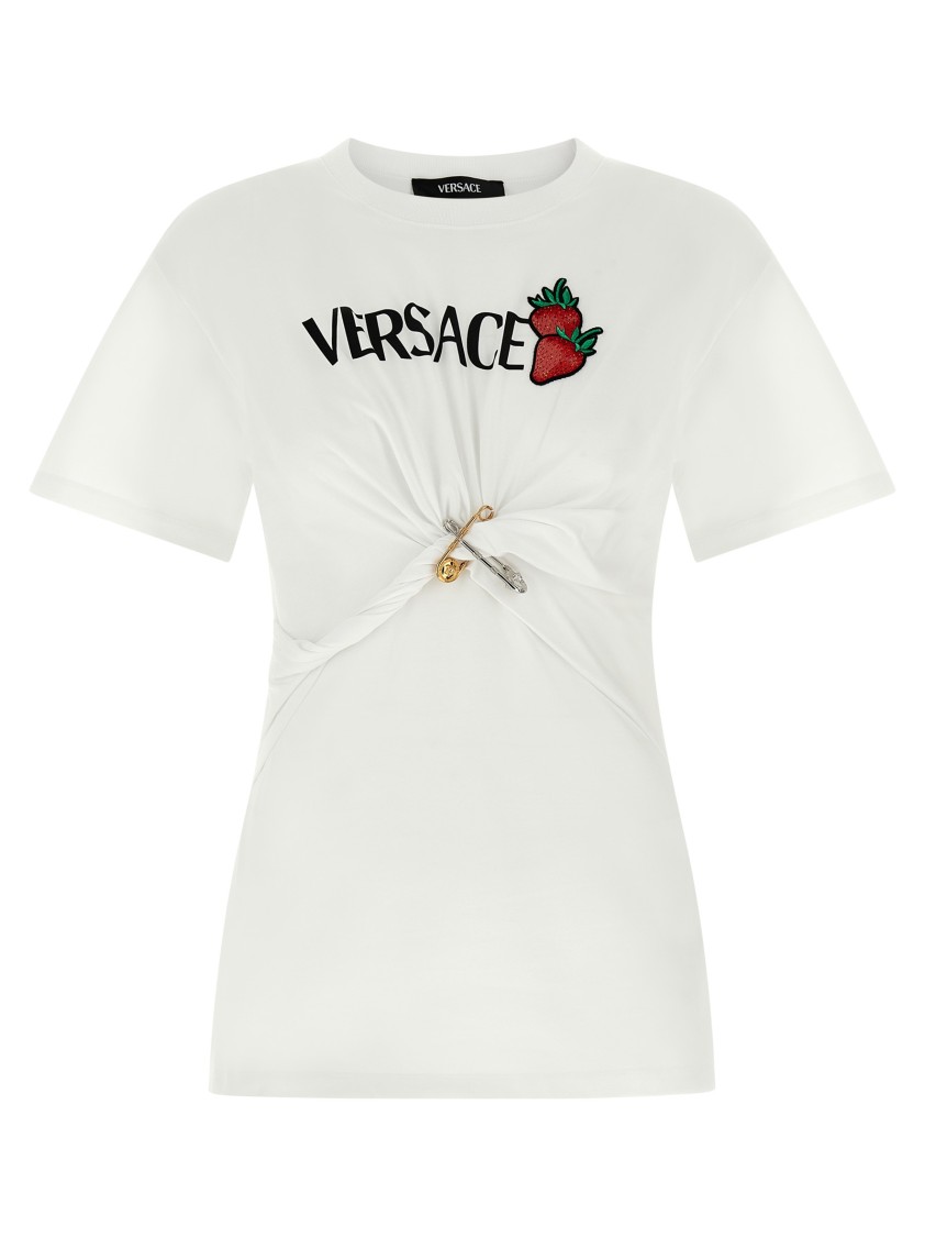 Versace Safety Pin Embroidered T-shirt In White