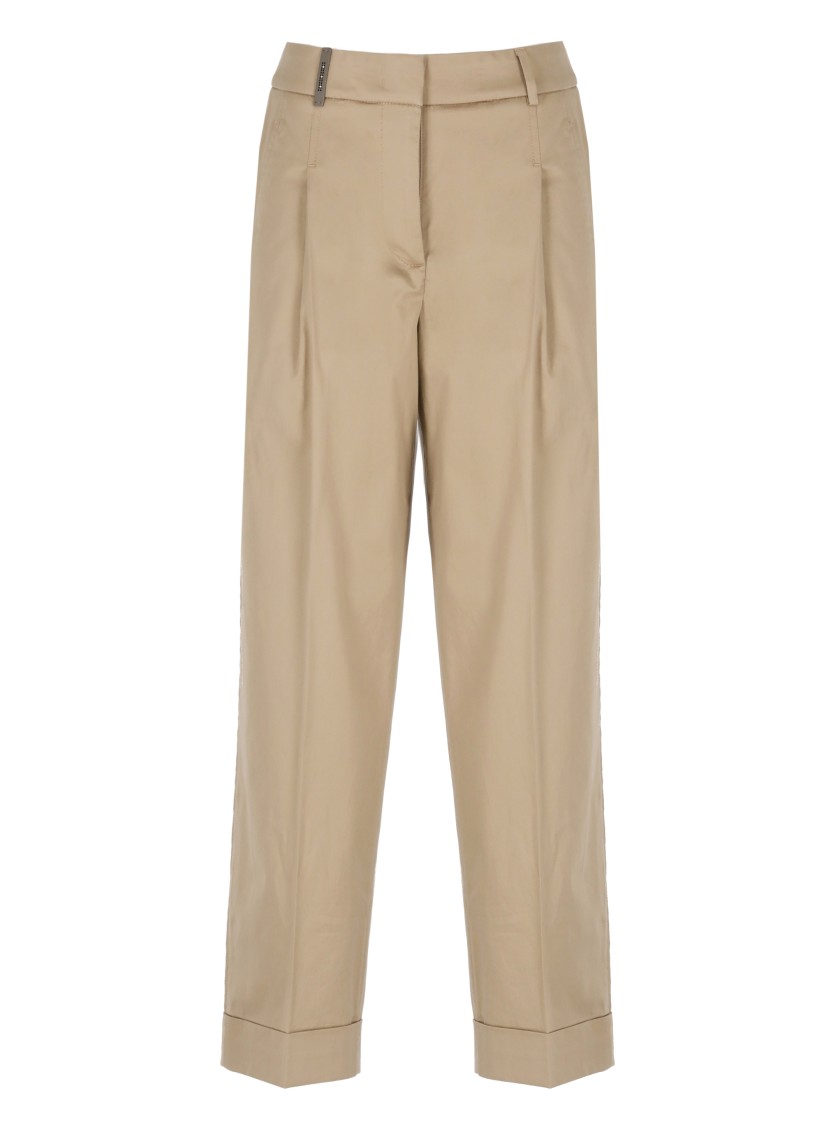 Peserico Brown Cotton Pants In Brown