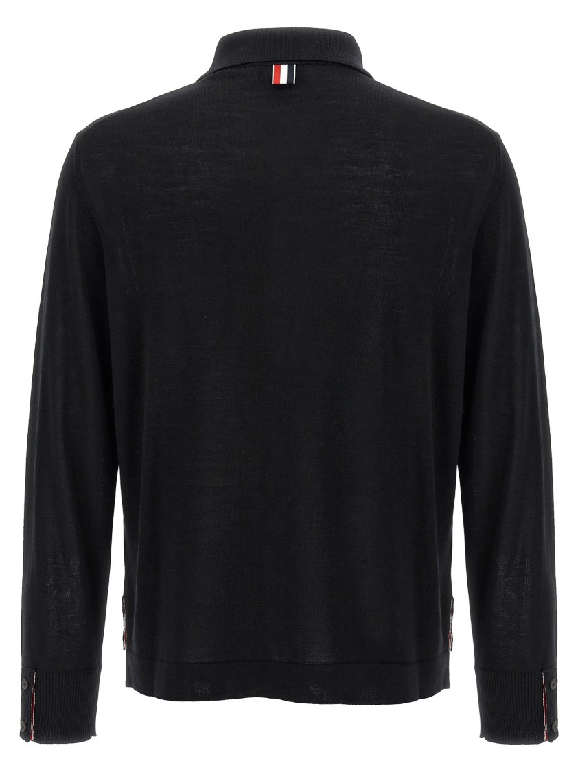 Thom Browne Button-front Knit Cardigan With Grosgrain Detailing In Black