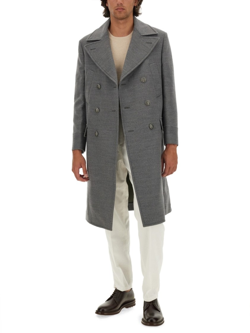 Brunello Cucinelli Men Double-breasted Coat In Grey