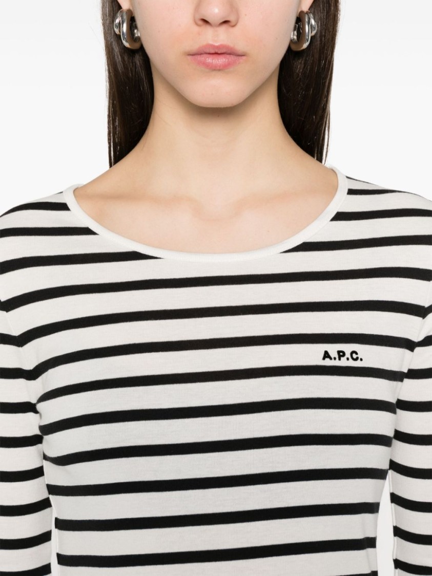 Shop Apc A.p.c. Organic Cotton Knit Sweater With Striped Pattern In White
