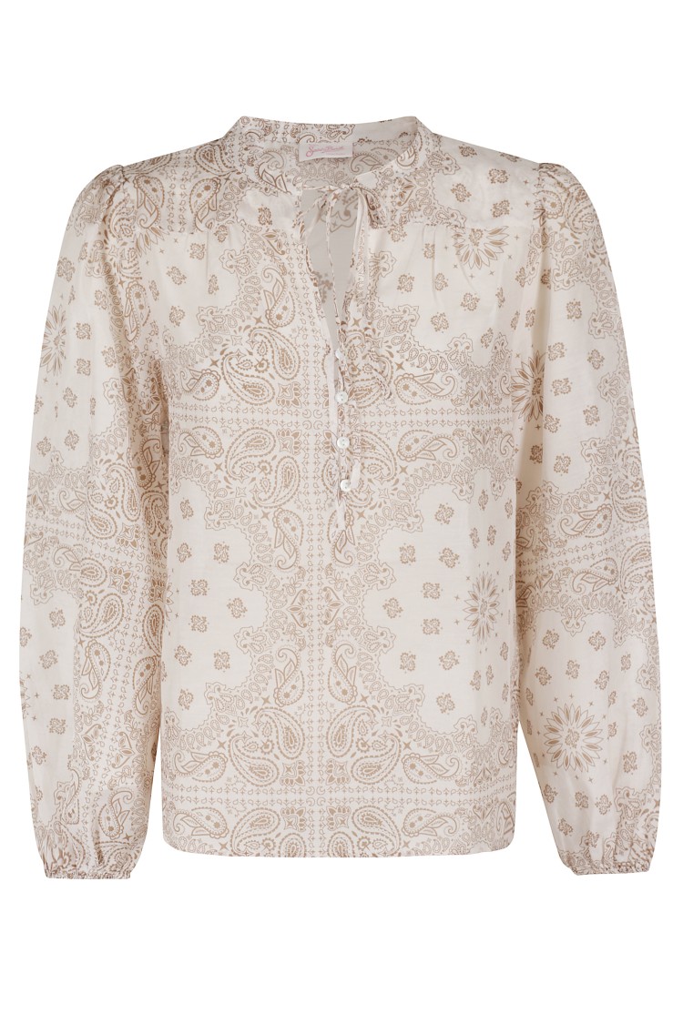 Mc2 Saint Barth Ecru Voile Cotton-silk Blouse With Korean Collar