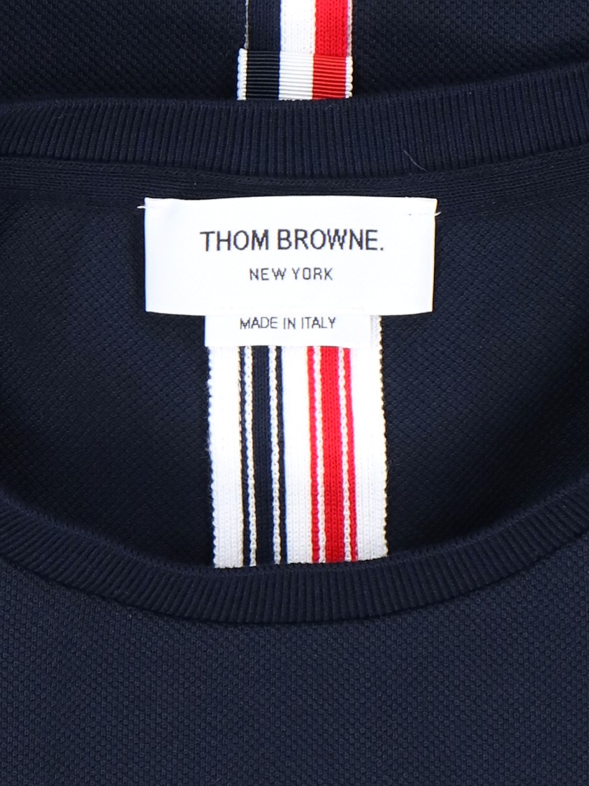 Thom Browne Crew Neck Cotton T-shirt With Distinctive Logo In Blue