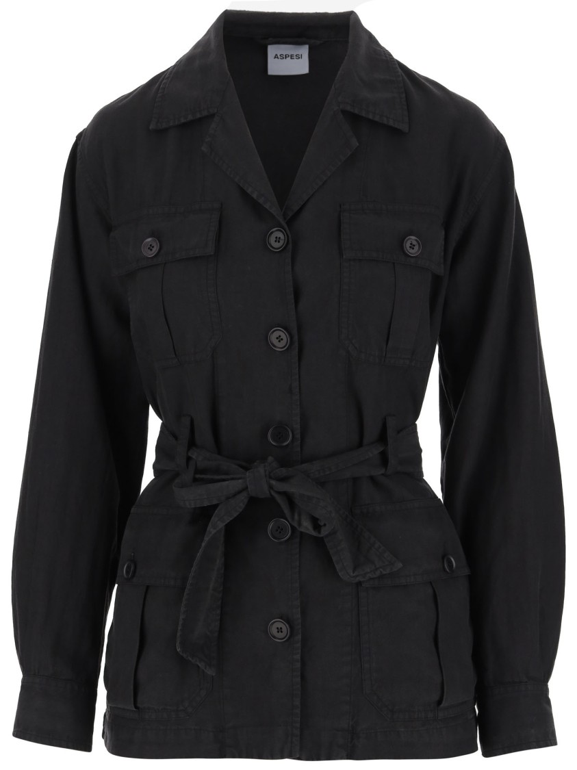 Aspesi Safari Jacket With Belt In Black