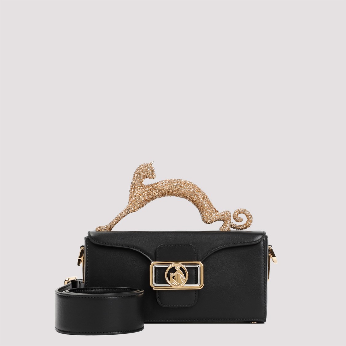 Shop Lanvin Black Loden Calf Leather Nano Cat Pencil Bag