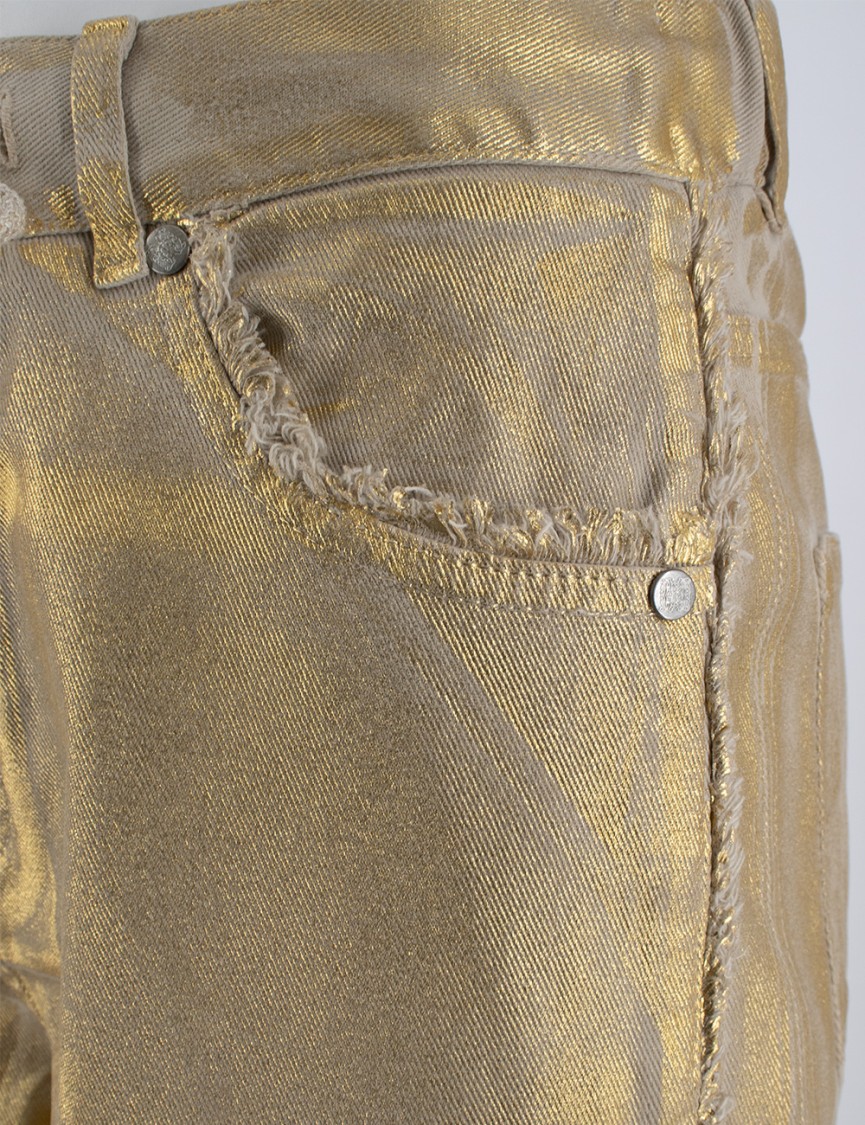 Panicale Fringe-detailed Gold Viscose Trousers With Drawstring Waist In Gold