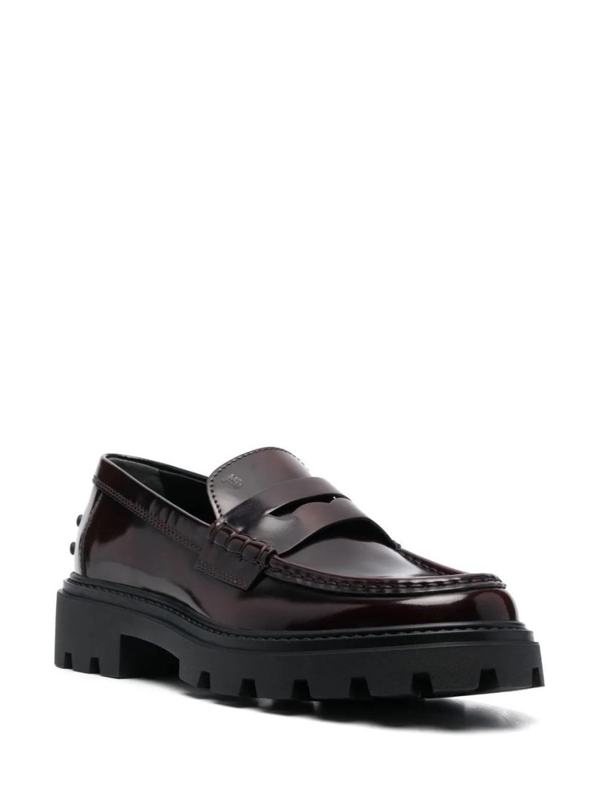 Tod's Glossy Leather Loafers With Penny Strap Detail In Black