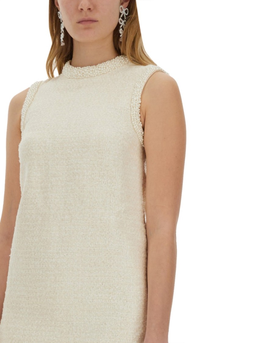 Self-portrait Boucle Mini Dress With Pearls In Neutrals