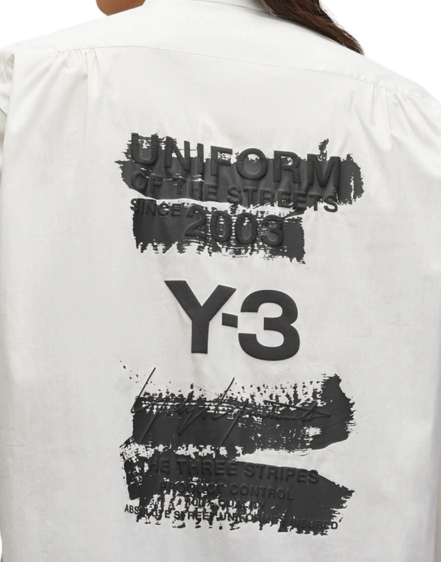 Y-3 Oversized Button-up Shirt With Iconic Graphic Print In Brown