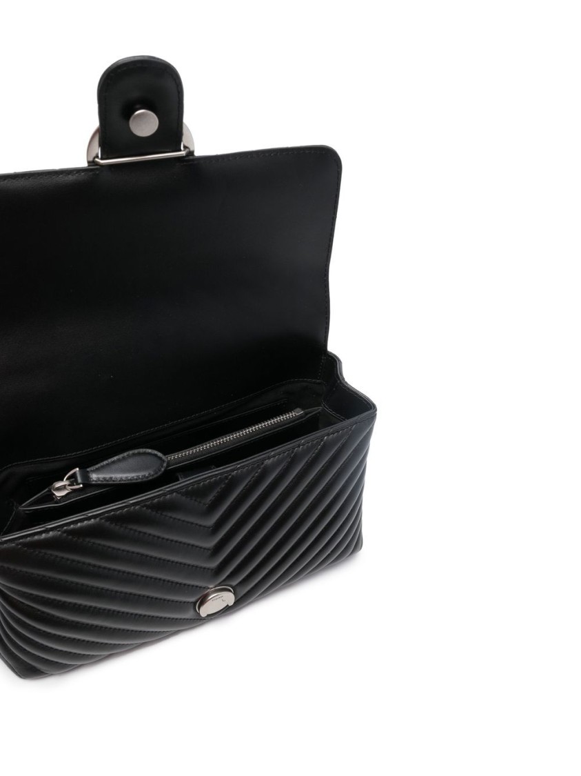 Pinko Chevron-quilted Black Handbag With Logo Buckle