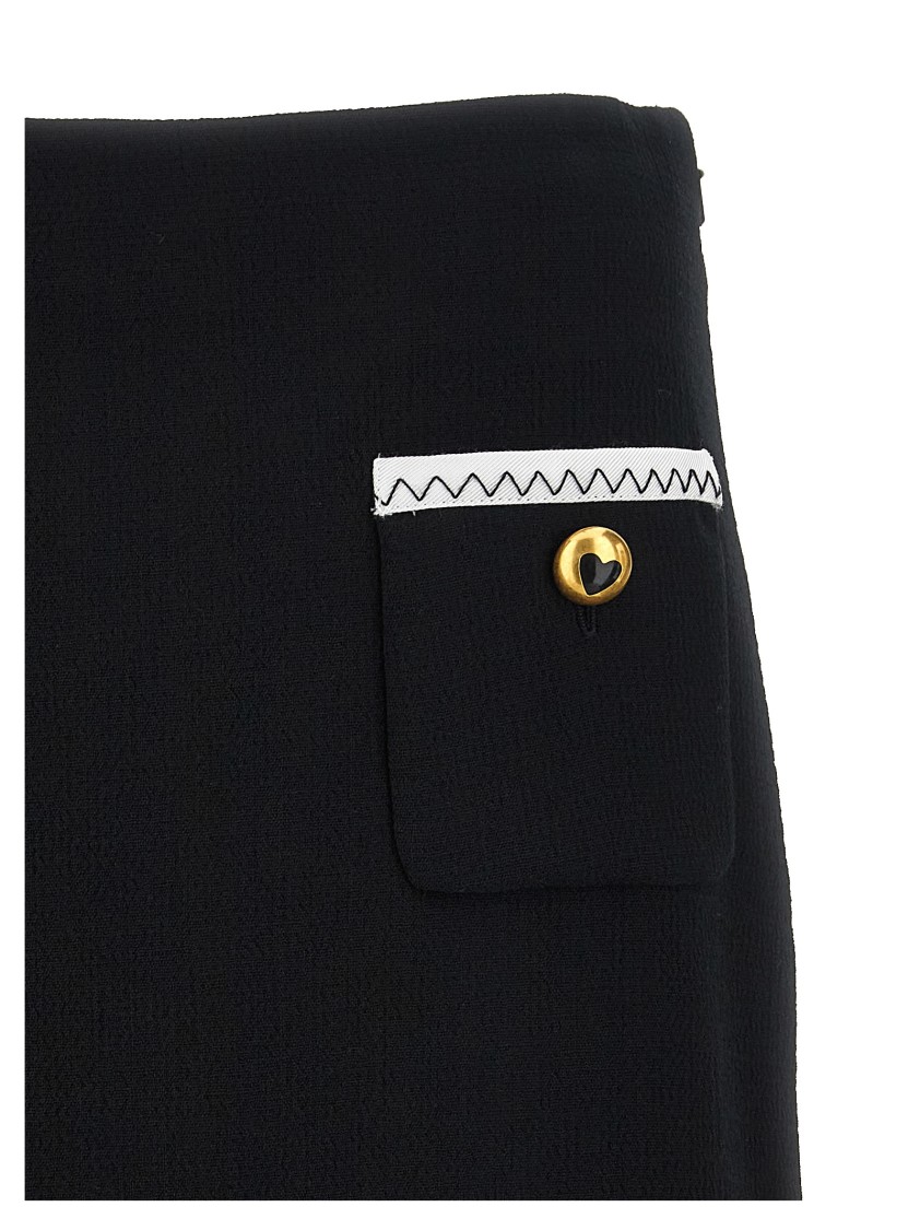 Moschino Heart-button Crepe Skirt With Grosgrain Detail In Black