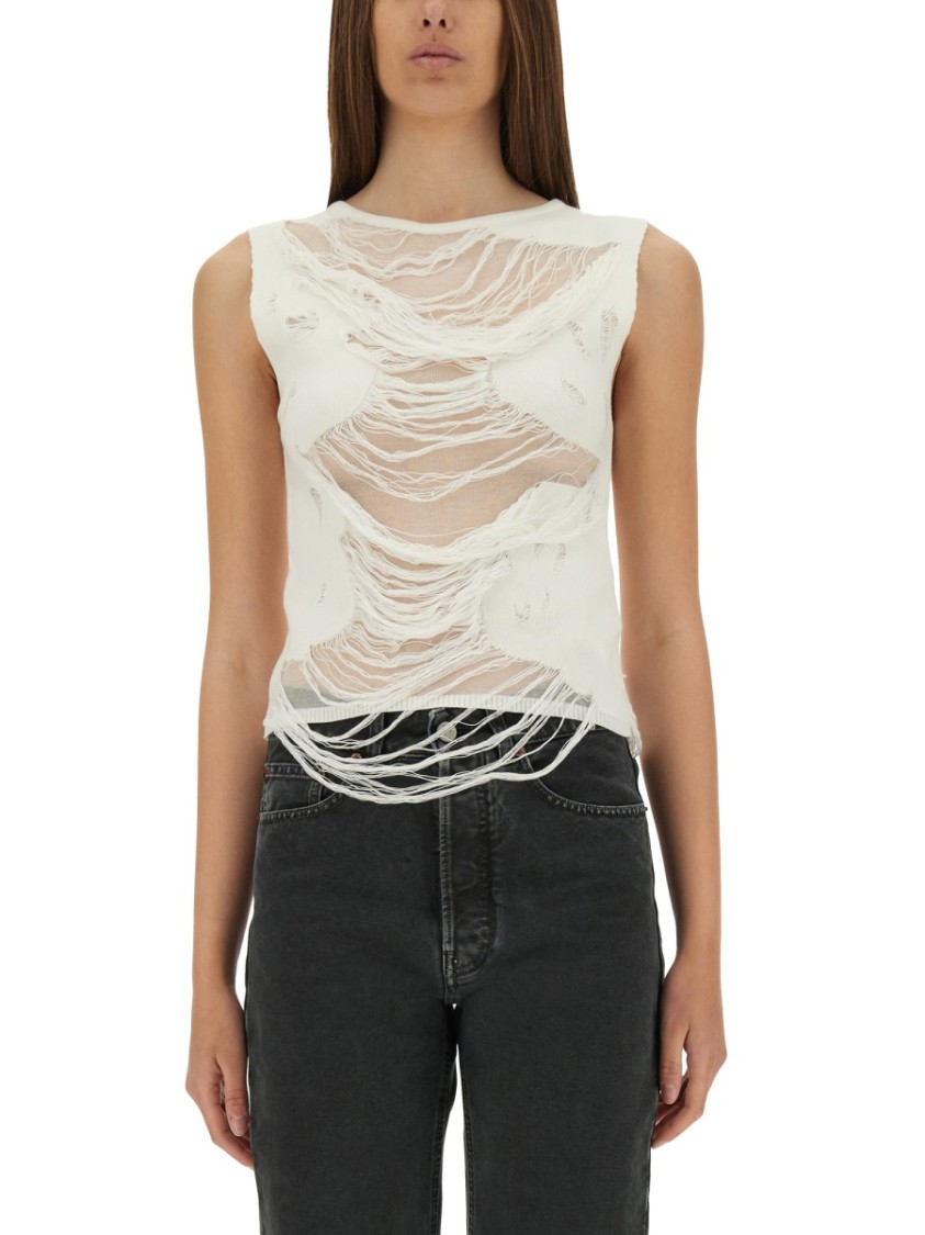 Mm6 Maison Margiela Mm6 By Maison Margiela Layered Distressed Fabric Sleeveless Top In White