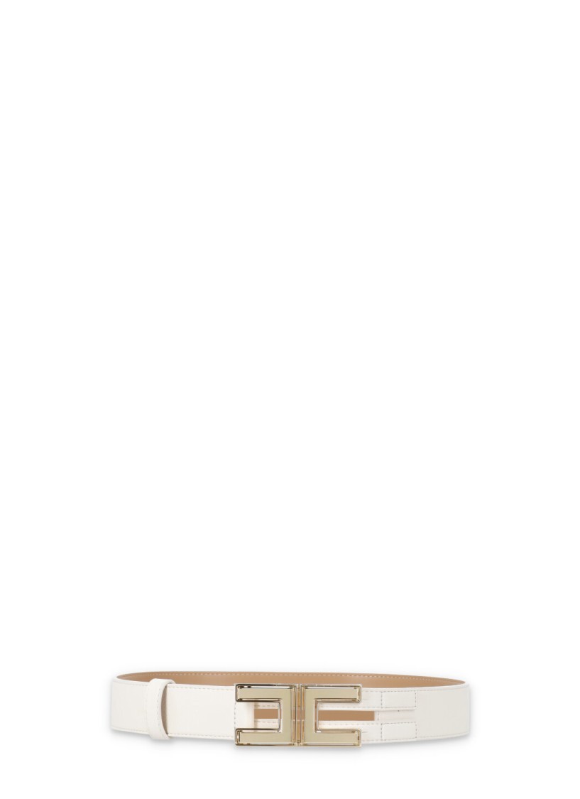 Shop Elisabetta Franchi Ivory Leather Belt In Neutrals
