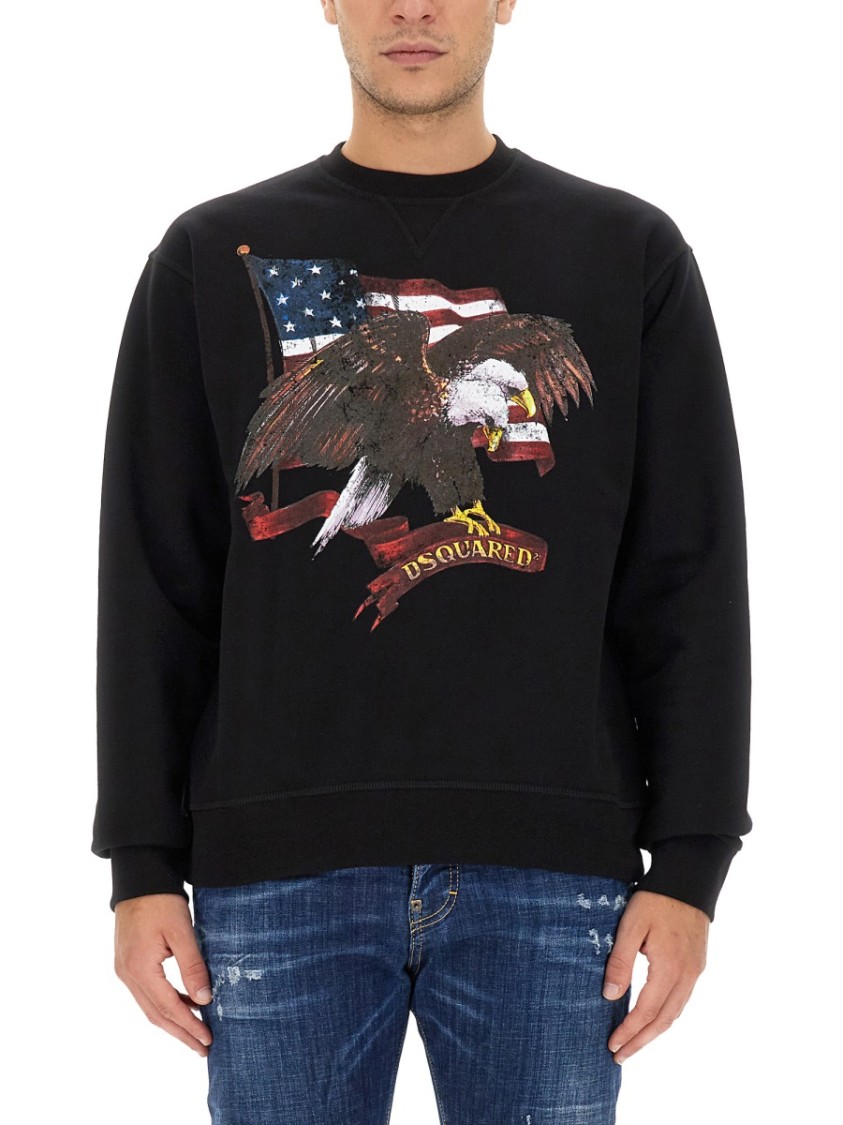 Shop Dsquared2 Cool Fit Sweatshirt With Eagle Graphic Print In Black